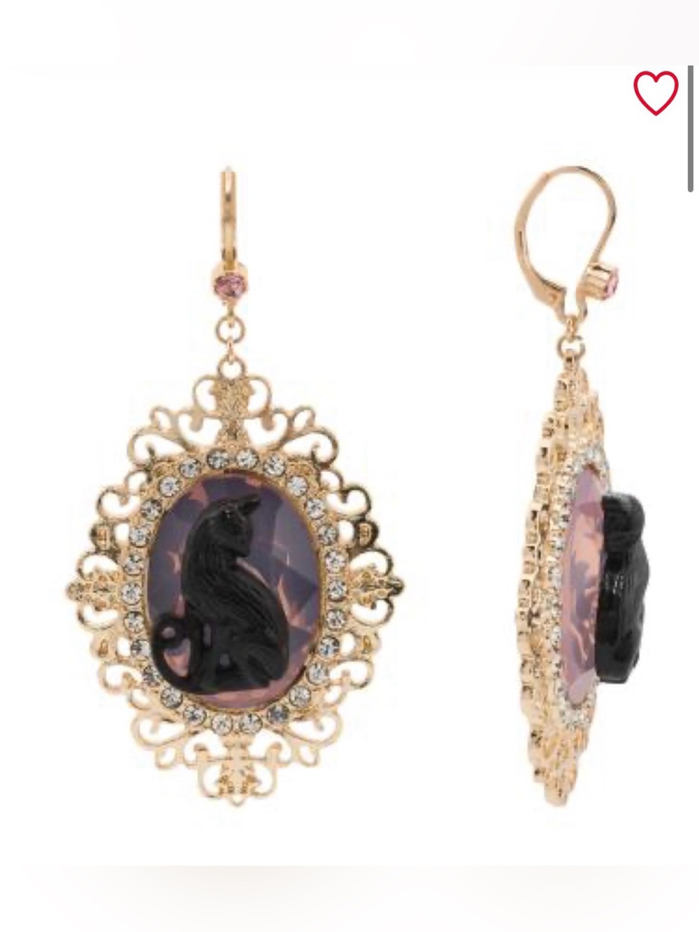 Betsey Johnson Gold-Tone Filigree Earrings cameo Black Cat